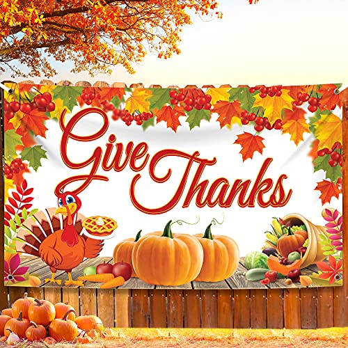 KatchOn Give Thanks Banner - XtraLarge, 72x44 Inch | Thanksgiving Backdrop for Party Decorations