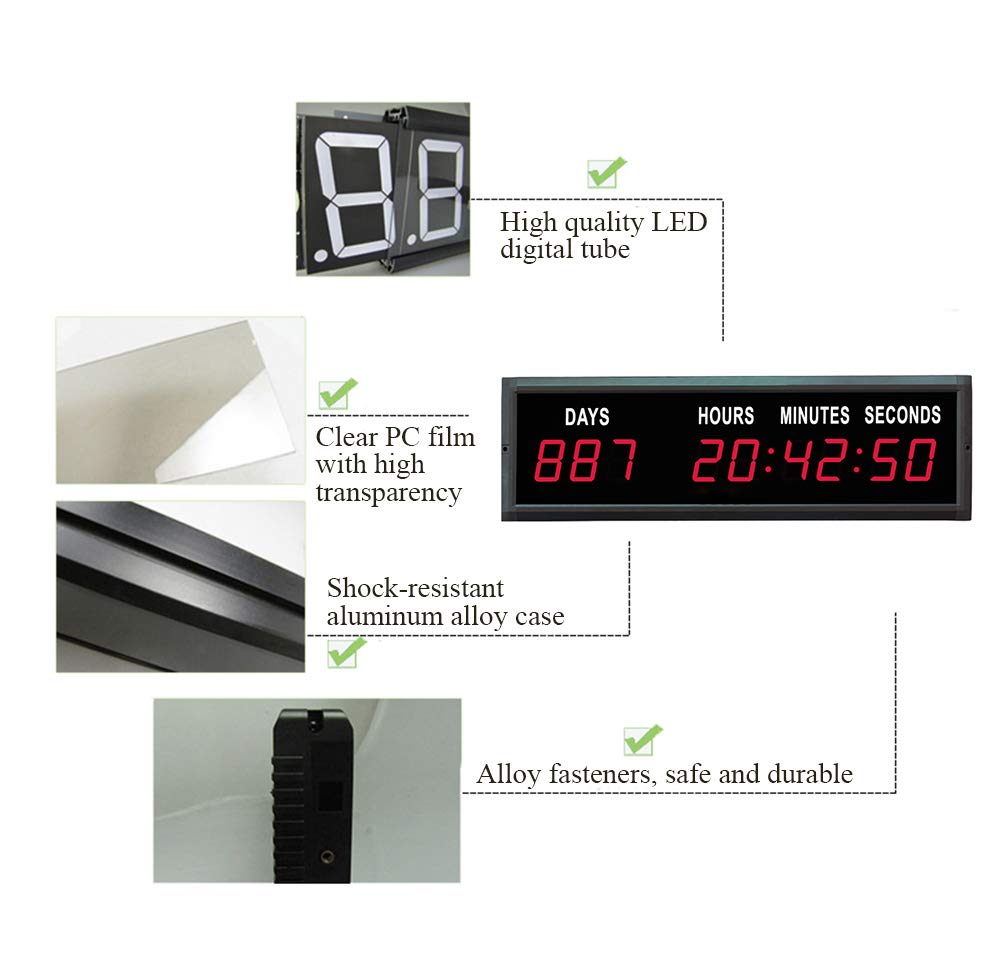 Hanchen Reloj de Cuenta Atrás 1.8''(4.5cm) 9 Dígitos Temporizador de Intervalos Digital con Control Remoto para Eventos Reuniones Gimnasios