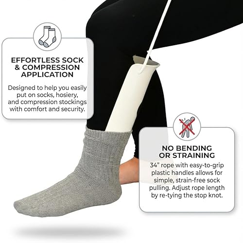 Vista 2 de NOVA Ayuda para calcetines y compresión: ayuda para calcetines fáciles de poner con puño de plástico resistente, almohadillas antideslizantes y asas