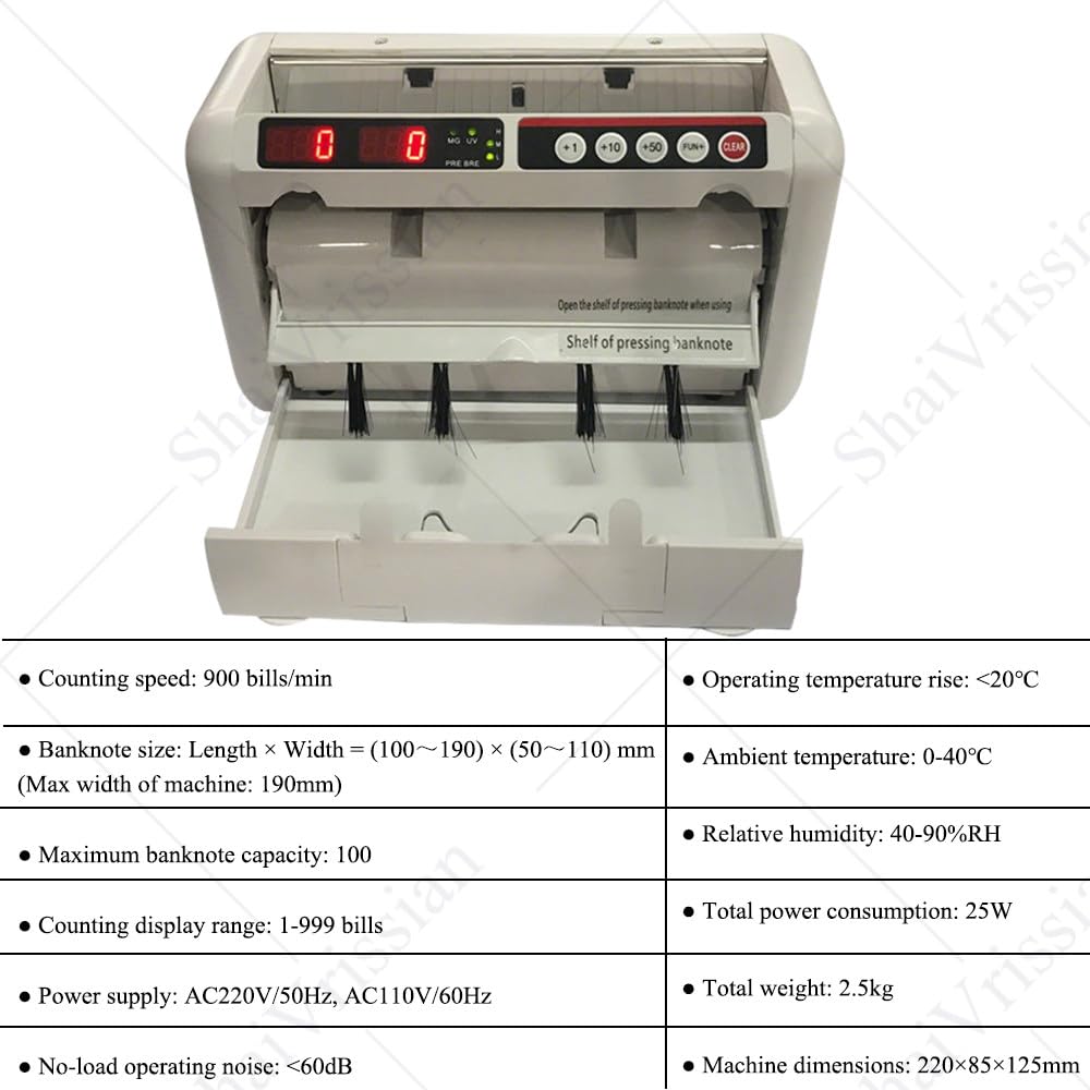 Macchina Conta Banconote,Professionale,Portatile,Ad Alta velocità,800 Note/Minuto,Rilevamento di Banconote Contraffatte,Doppio Display LED,per Negozi E Aziende