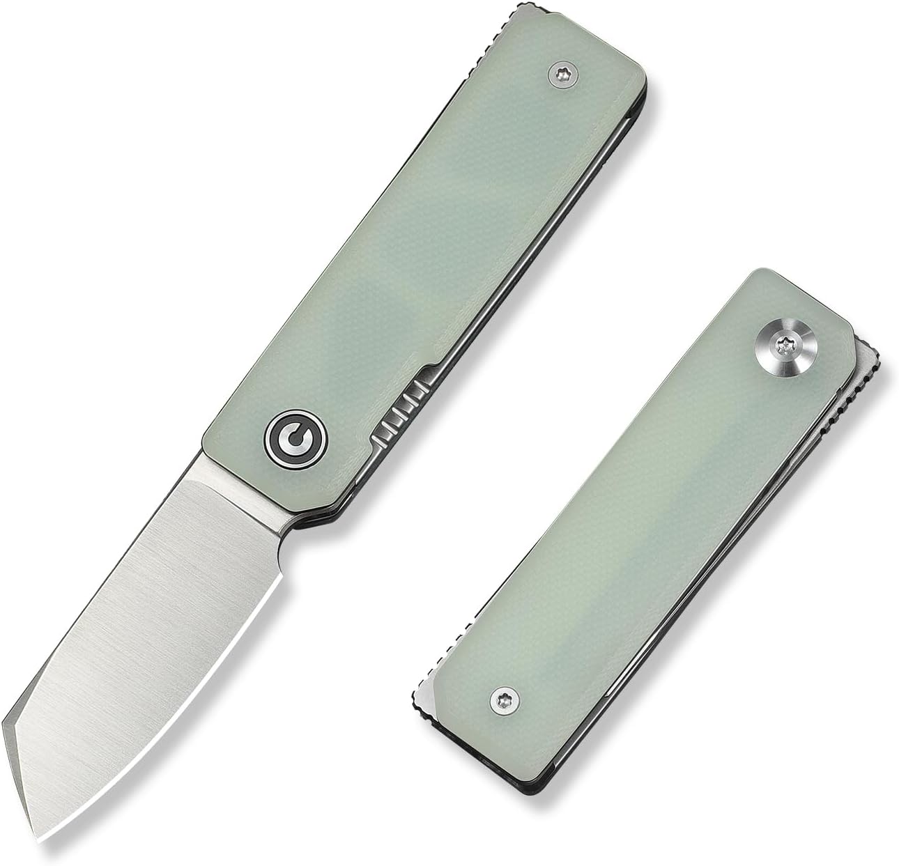 CIVIVI Kukei Mini Pocket Knife for EDC- 2.02" Nitro-V Blade, G10 Handle, Liner Lock, Small Folding Knife with Leather Sheath C25036-2