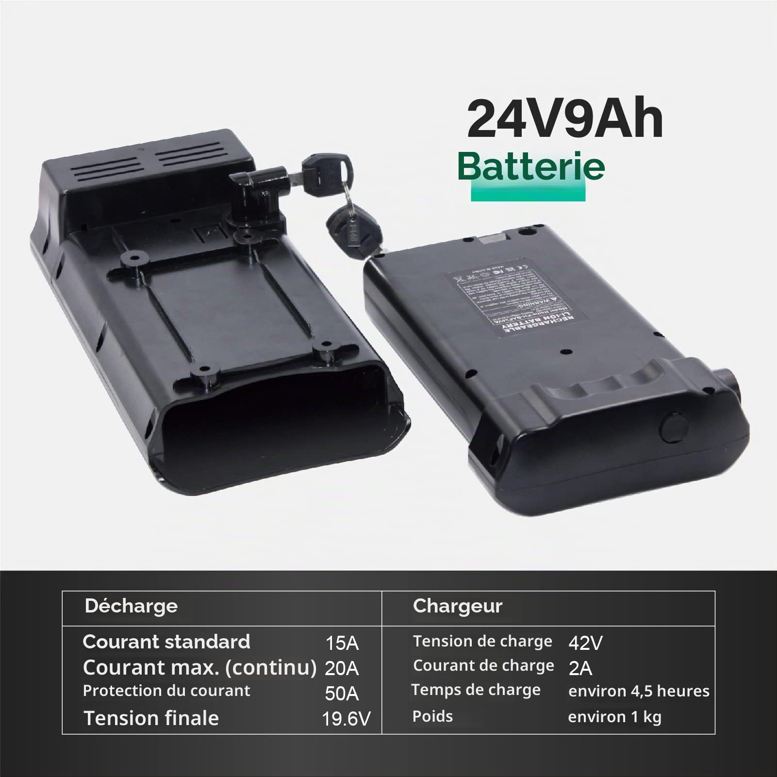 avec Chargeur Batterie E-Bike 24V 12Ah 9Ah Batterie de Remplacement Batterie E-Bike Li-ION Convient pour Le système d'entraînement Bafang ou Ansmann (24V9Ah)
