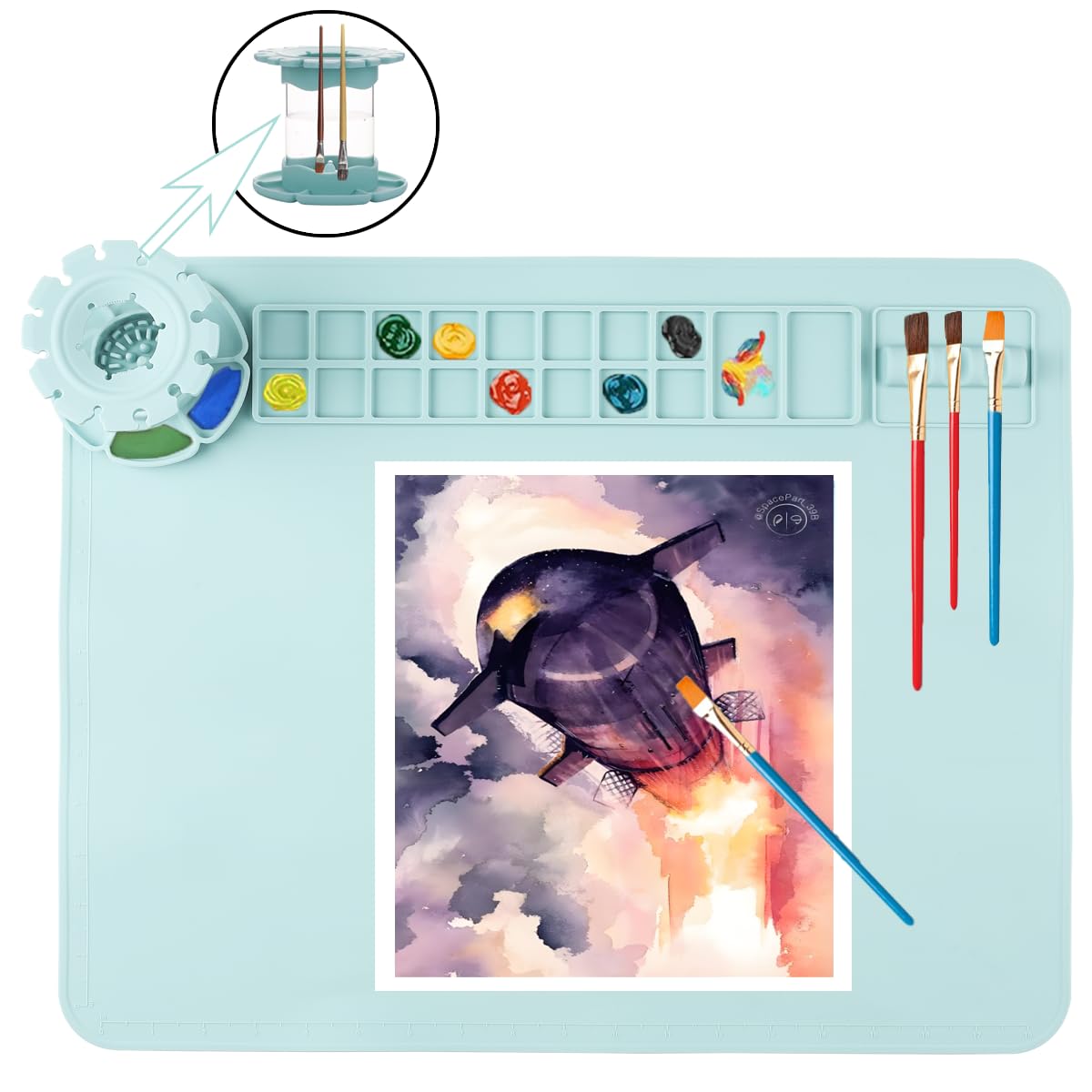 Silikon-Malmatte Für Kinder 50x40cm - Mit Becher & Farbgruben Rosa