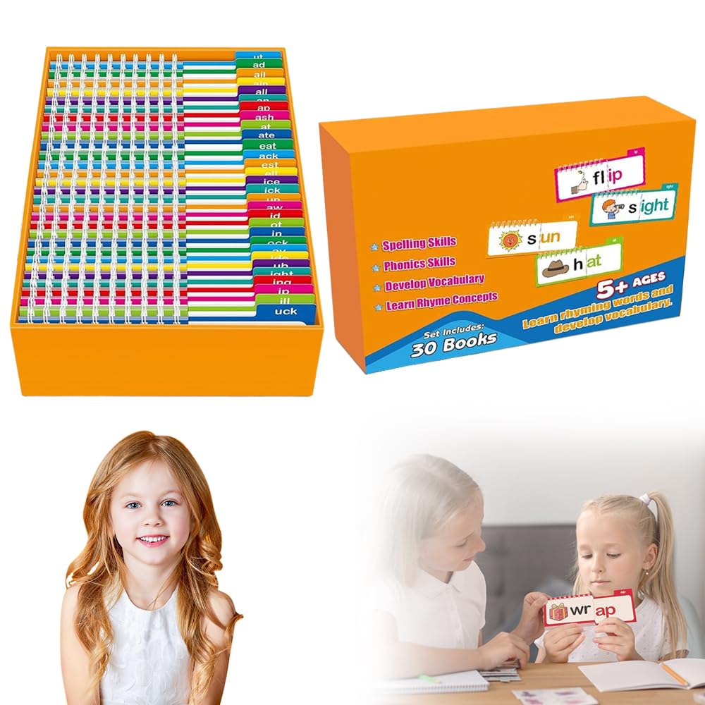 30 Read and Rhyme Flip Books, 2025 New Word Families Flip Book, Reading and Rhyming Flipping Activity Books, Letter Sounds Flash Cards, ABC Vocabulary Flashcards, Educational Reading Games