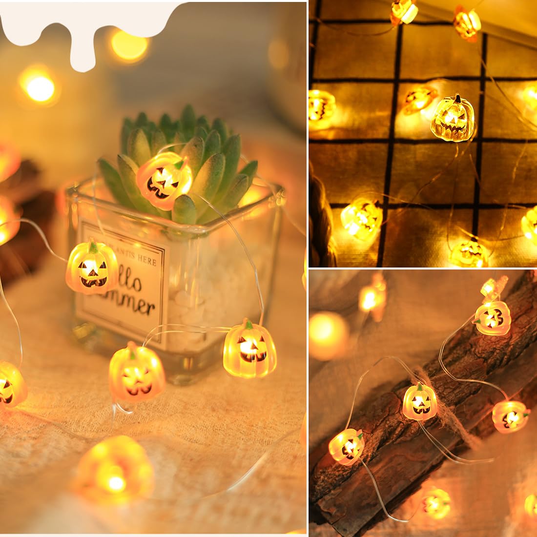 Lucchetto Luci Di Halloween A Forma Di Zucca - 3 Metri 20 LED - A Batteria Con 2 Modalità