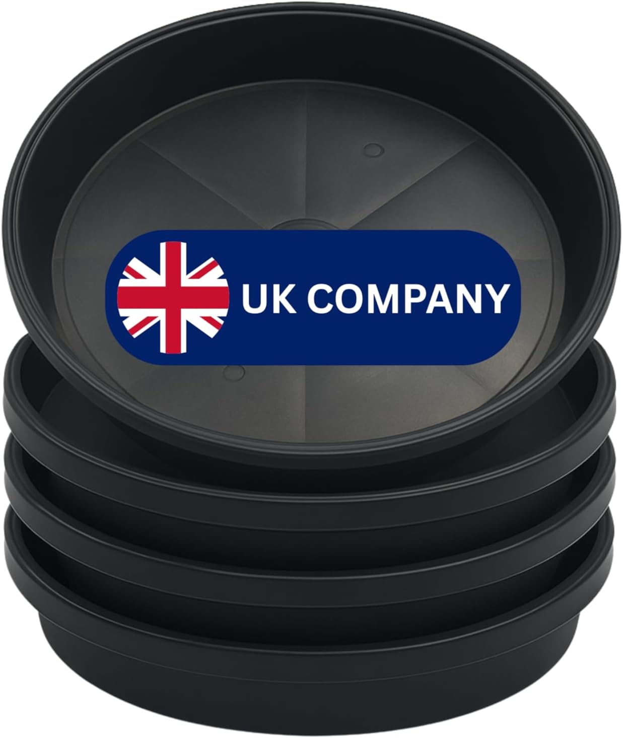 45cm (18”) Diameter Pack of 4, UK Made Plant Pot Saucers, Flower Pot Saucer - Black Plastic Plant Saucers - Ideal as a Drip Base Plant Pot Trays For Garden Pot Saucer Indoor/Outdoor Plants