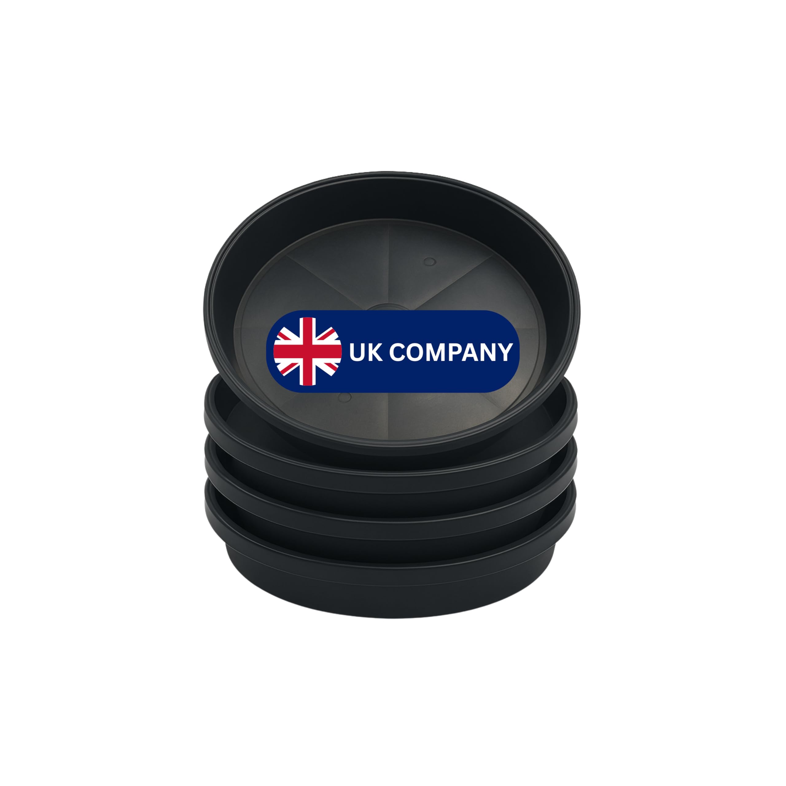 18cm (7”) Diameter Pack of 4, UK Made Plant Pot Saucers, Flower Pot Saucer - Black Plastic Plant Saucers - Ideal as a Drip Base Plant Pot Trays For Garden Pot Saucer Indoor/Outdoor Plants