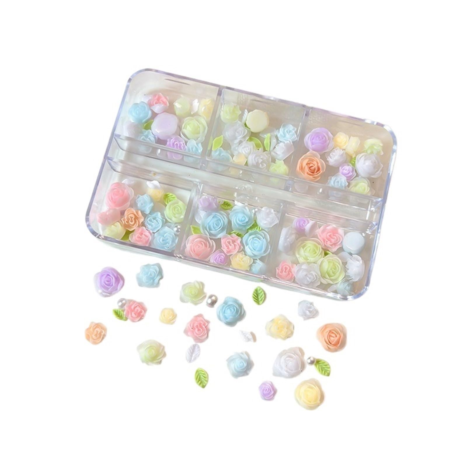 2 Boxes Nail Charms Resin Rose Butterfly Mixed Camellia Pearl Dopamine Spring Summer Art Decorations(YH338-80)