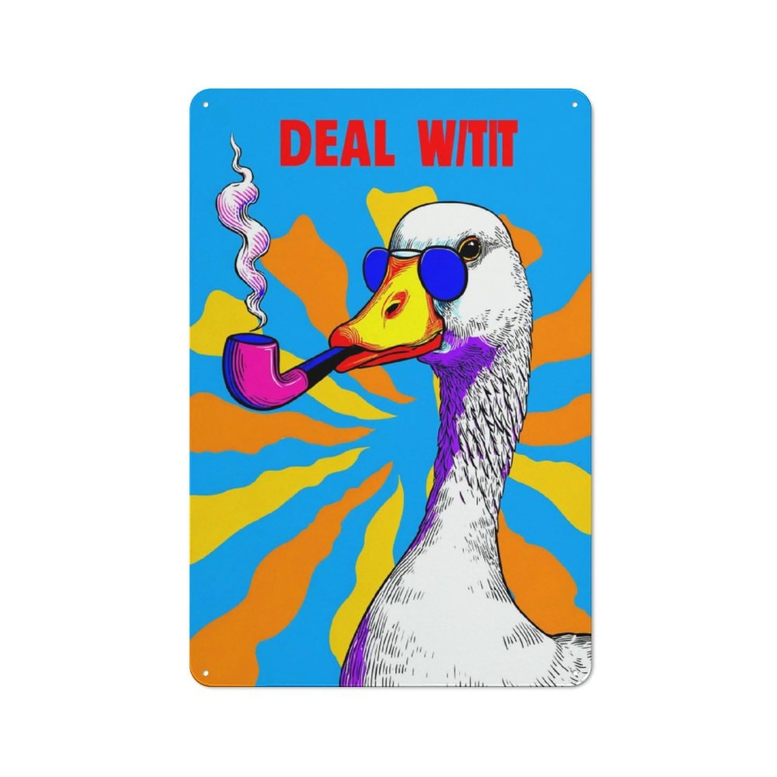 Junmoney Chill Duck Smoking Pipe Art Retro Metal Sign 30X20cm, Classic Pub Decor For Cafe, Pub, Workshop Or Home Bar, For Casual British Interiors