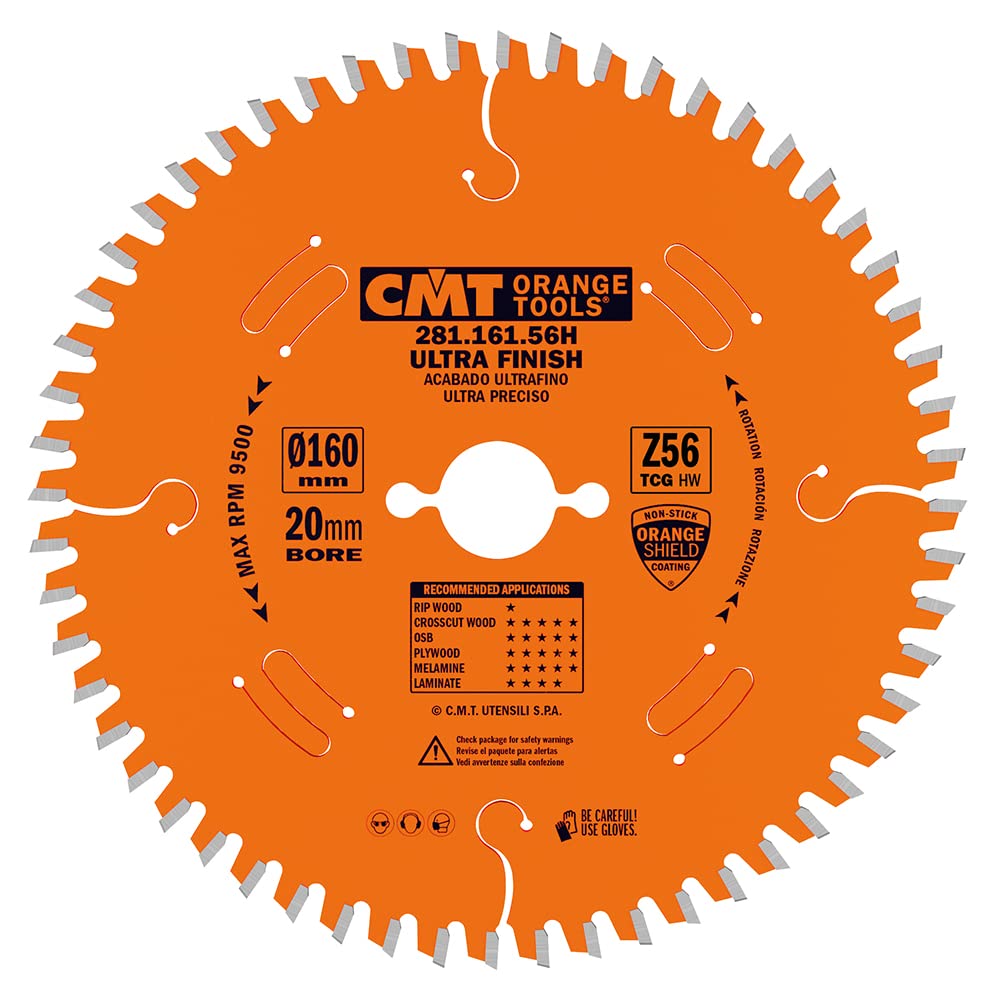 Cmt Orange Tools Cranberry Cmt 281.161.56H - Trapezoidaltooth Saw Blade Hw 160X2.2/1.6X20 Z56 Tcg -3°Neg