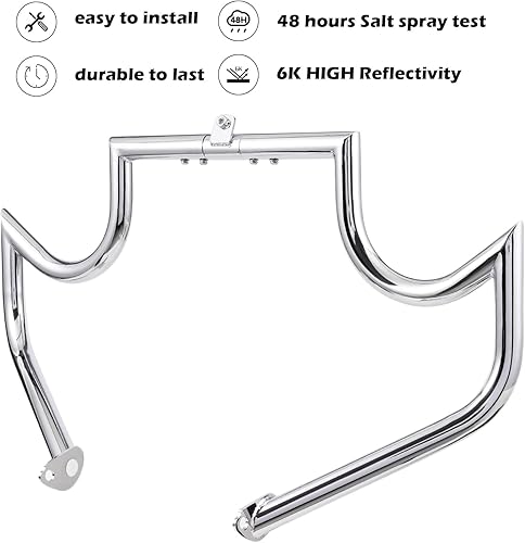 Miniatura 2 de Kinglemc Barra de choque para Harley Davidson Touring Road King Street Glide Electra Glide CVO y Trike modelos 97-08 (Mustache plateado)