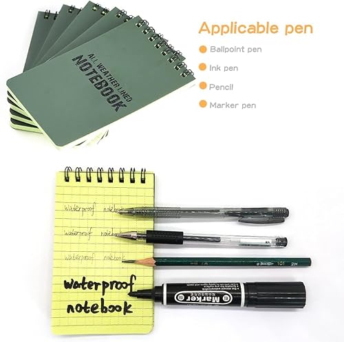 Miniatura 5 de Paquete de 20 cuadernos impermeables, para todo tipo de clima, bolsillo de ducha, bloc de notas táctico, bloc de notas en espiral, papel de