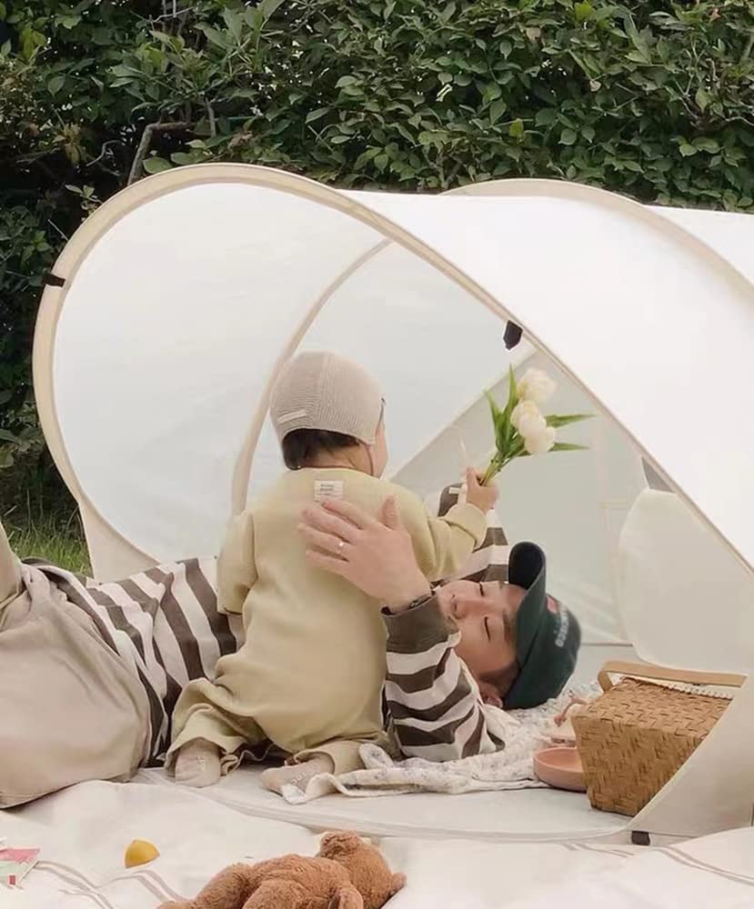 AFLCIO Tente Anti-UV Bébé, Tente de Plage Pop-up, Abri de Plage avec Protection Solaire pour 1-4 Personnes (Beige)
