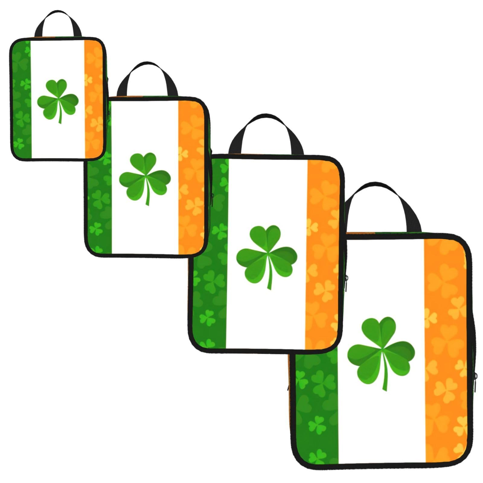 irish flag Print 4 Set Compression Packing Cubes for Suitcases,Expandable Storage Bags Organizers