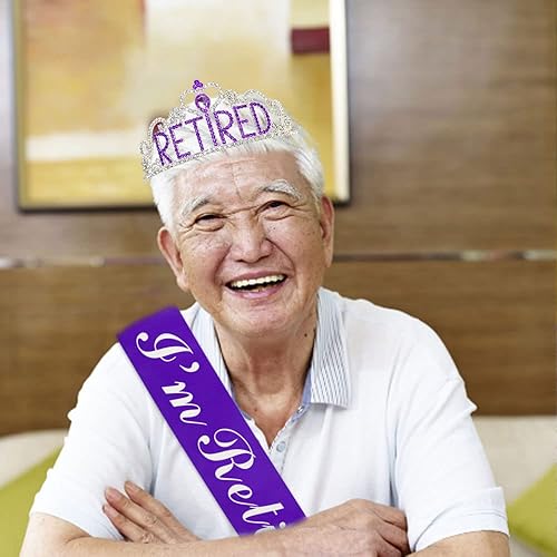 Miniatura 8 de GotGala Decoraciones de fiesta de jubilación, regalos de jubilación para mujeres, juego de tiara y banda de jubilación, púrpura y plateado, corona