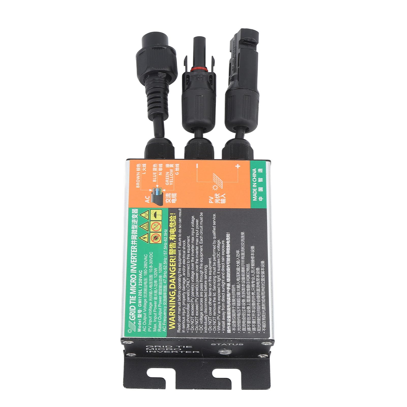 YWBL-WH Solar-Wechselrichter, Grid-Tie-Mikro-Wechselrichter aus Aluminiumlegierung, 180 W, AC220 V, Sinuswellenausgang mit Stapelbarem Schaltkreisschutz für Camping, Wohnmobil, Solarstromnutzung