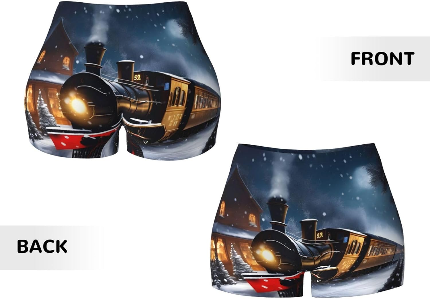 Winter Christmas Snow Night Railway Train Print Women's Gym Shorts,Booty Shorts,for Daily Workout Routine and Casual Wear