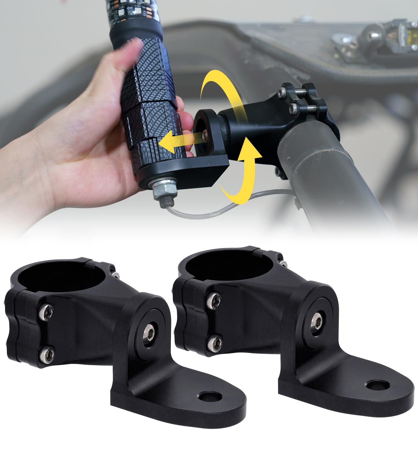 Xprite Heavy-Duty Flag Pole Holder, Whip Light Mount, CNC 6061 Aluminium Alloy, 360° Quick Adjustable Light Mounting Bracket, Compatible with Polaris Rzr XP Can-Am x3, 1.75