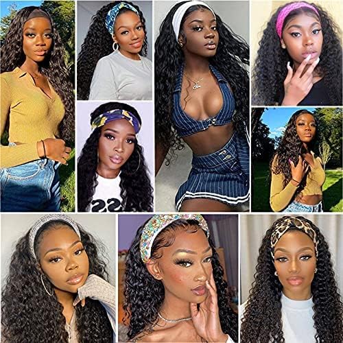 Image of Punmasa Headband Wig Deep Wave 22 Inch Human Hair Headband Wig Curly hair Glueless Human Hair Wigs Machine Made No Lace deep Curly Headband Wigs Natural color