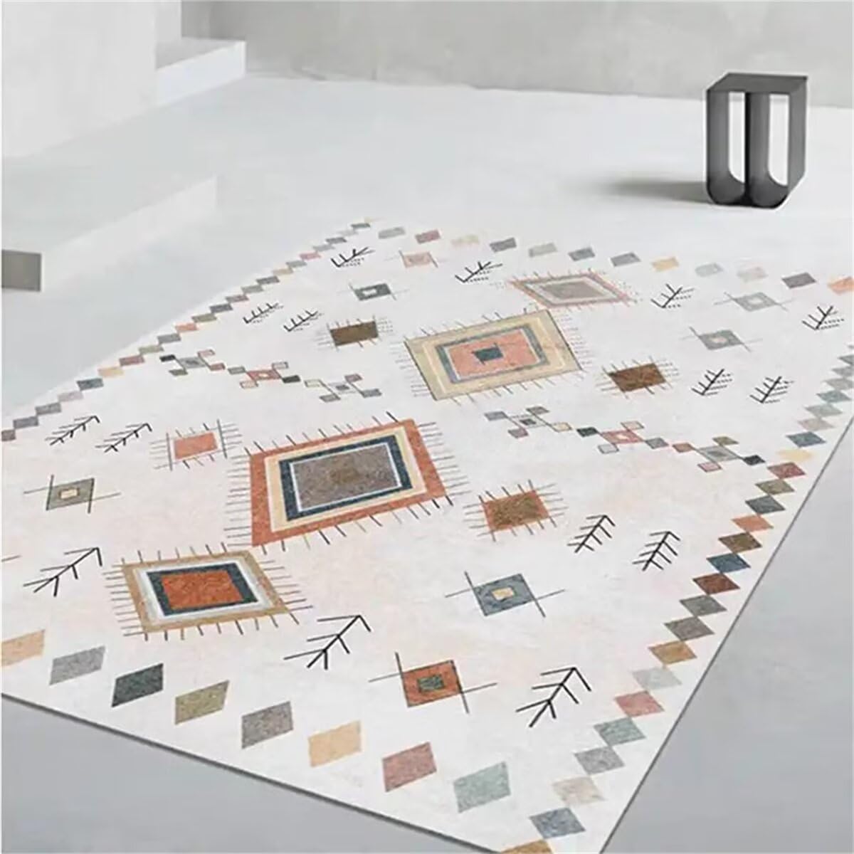 Tapis de salon de conception géométrique durable motif carreaux de ciment 70x140