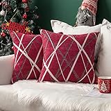 MIULEE 2er Set Weihnachten Kissenbezüge Chenille Dekokissen Dekorativ Sofakissen Moderne Kissenbezug Zierkissenbezug Zierkissen Bezug Überzug Deko Couchkissen Sofa Schlafzimmer 40x40 cm Rot
