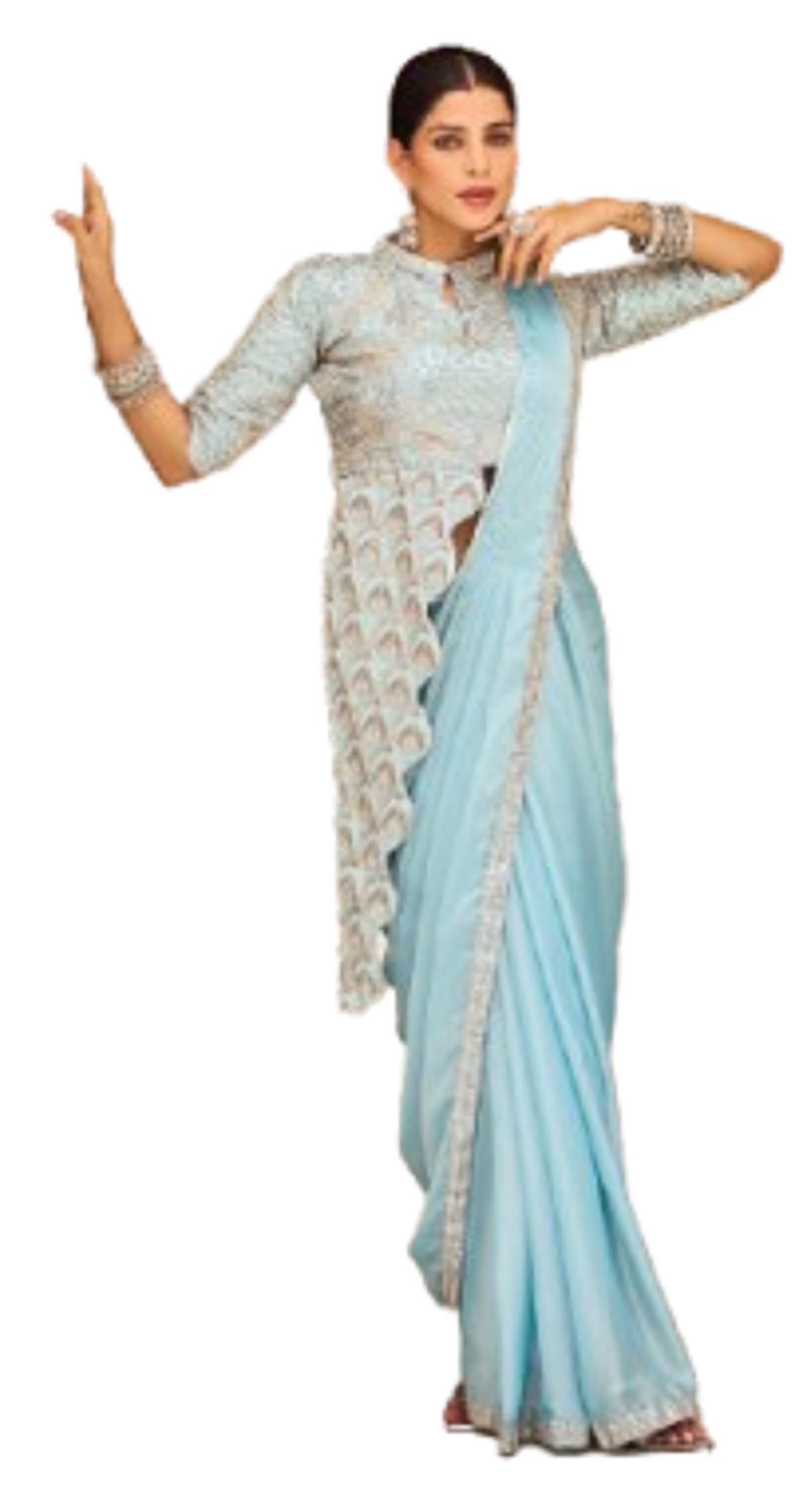 Ready To Wear Saree Womens And Girls Chinon Silk Fabric With Multicolour embroidery sequins thread work Blouse Fully Stiched-image-45