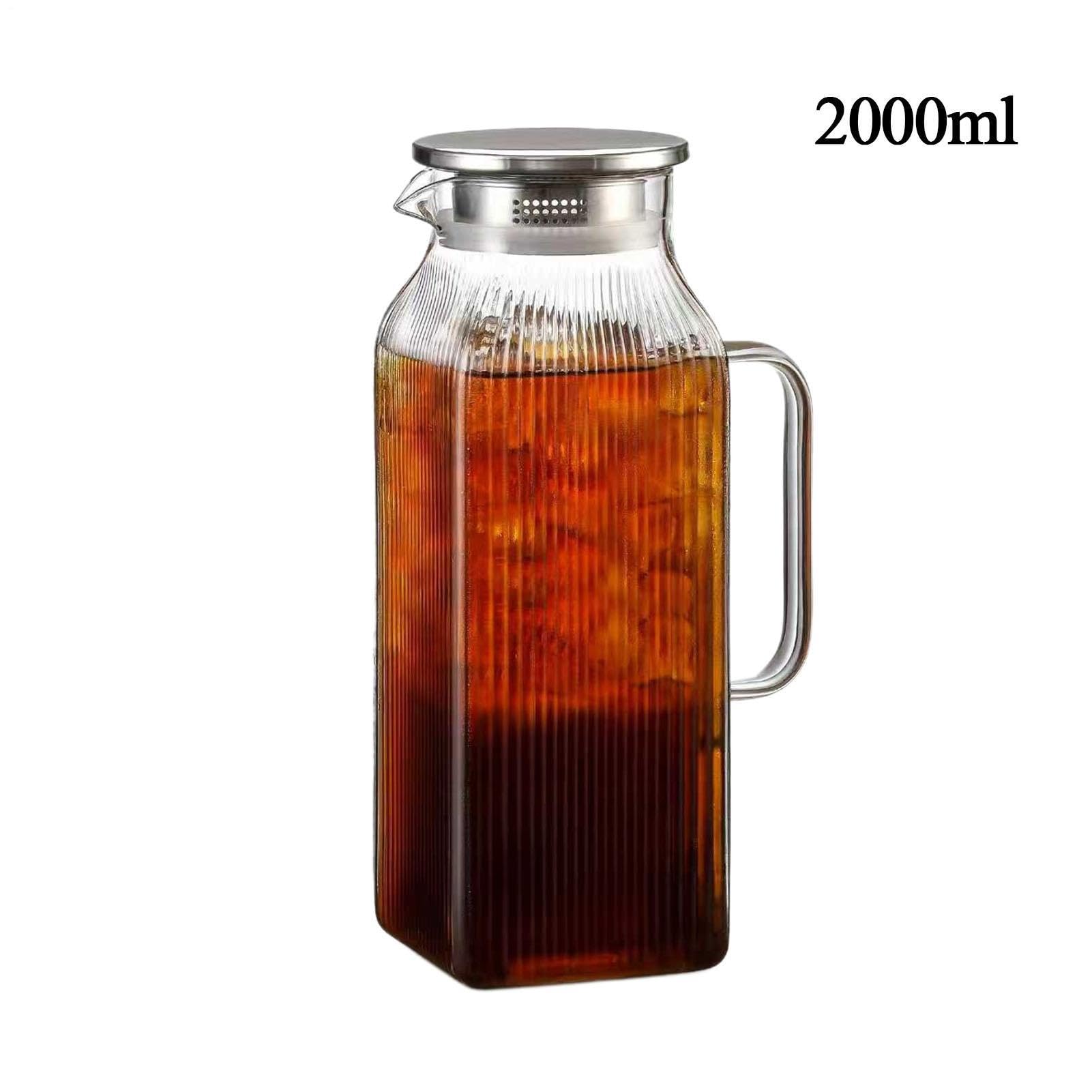 Jarra con Tapa | 2000 ml Resistente al calor, garrafa transparente gruesa con tapa,Garrafa de vidrio para agua | Para Bebidas Cocina De Verano Reuniones Familiares Camping