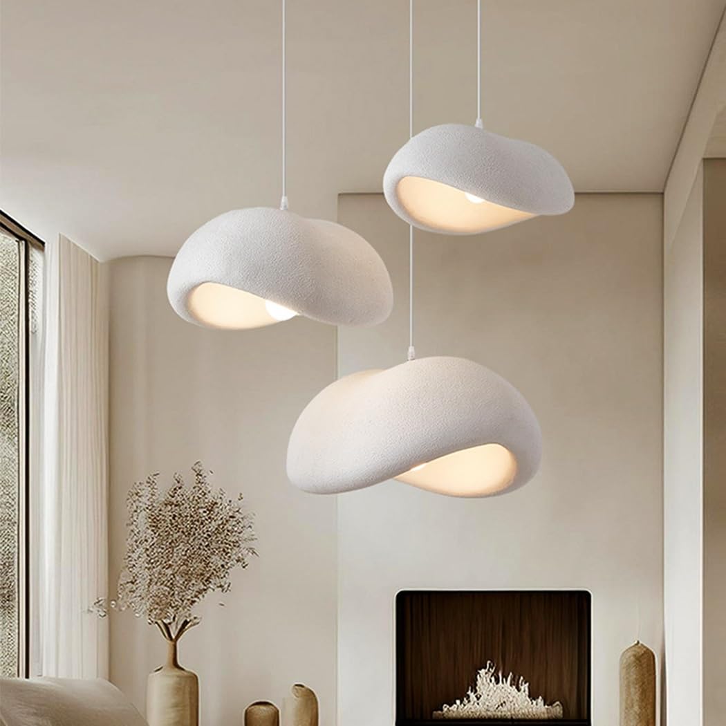 Wabi-Sabi Lámpara Colgante Blanco E27 Lámpara De Mesa De Comedor Altura Ajustable Estilo Japonés Lámpara De Araña Moderna Para Comedor Dormitorio Sala De Estar Cocina Cafetería(60cm)