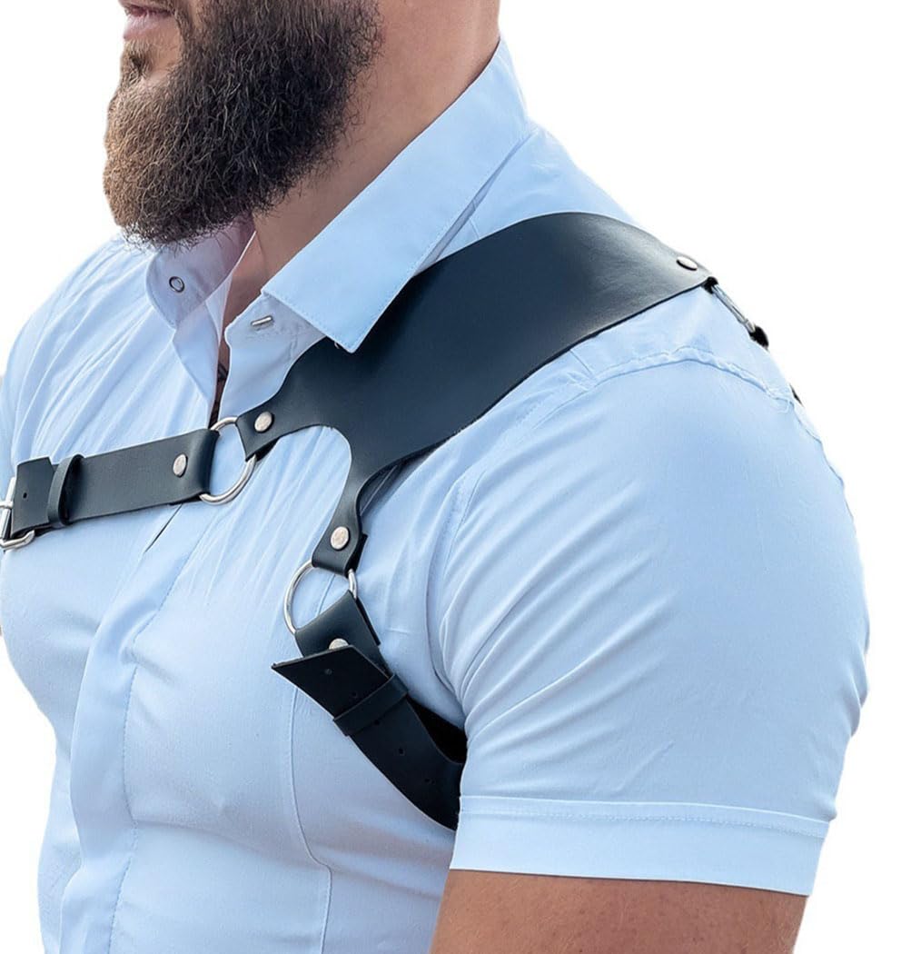 Arnés de cuero para hombre, cinturón punk, tirantes, cadena corporal, correa de hombro, ajustable, disfraz de rave