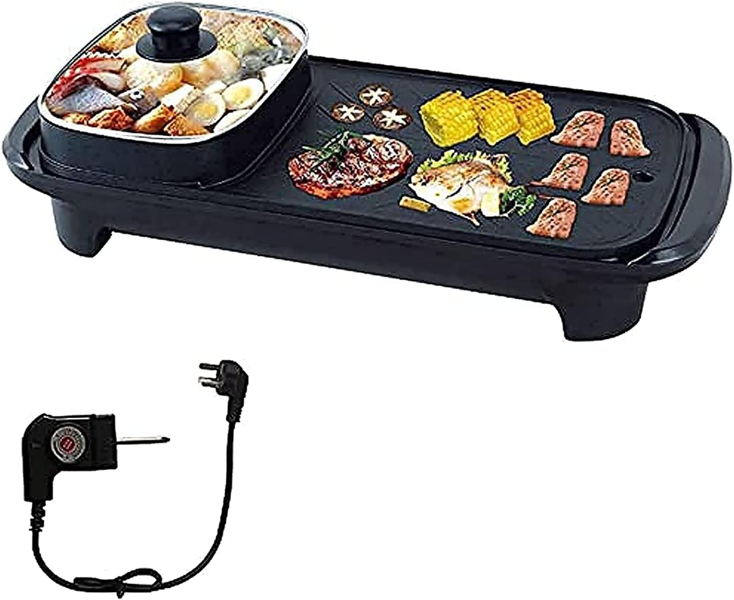 Electric BBQ Roasting Pans, Electric Hot Pot, Smokeless Non-Stick Indoor 2 in 1 Electric BBQ Grill, Multi-functional Shabu Hot Pot, Electric Barbecue Oven for Family Party