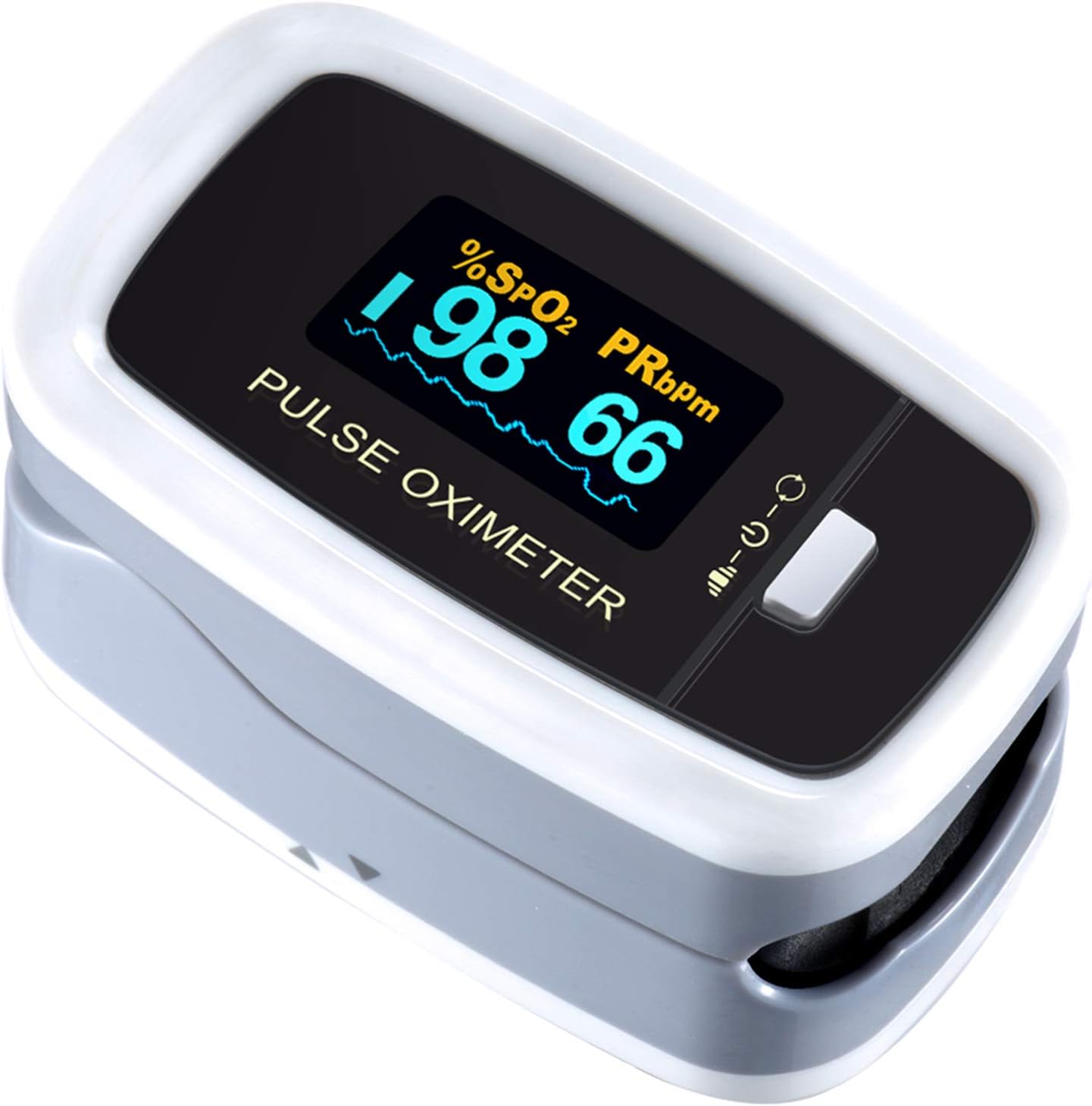 Professional Pulse Oximeter, Electronic Digital Instant Read Oxygen Sensor and Heart Rate Monitor, Rotating OLED Screen with Protection Punch and Cord, CE Approved