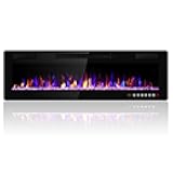 50 Inch Electric Fireplace Insert Ultra-Thin - Recessed & Wall-Mounted Fireplace Heater with Thermostat, Adjustable Flame, Remote Control - Linear with Timer, Touch Screen, 750/1500W