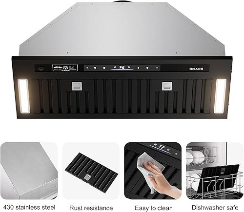 Miniatura 8 de BRANO Campana extractora de 30 pulgadas, 900 CFM, control de voz, gestos, táctil, ventilación integrada de campana de cocina con ventilador de