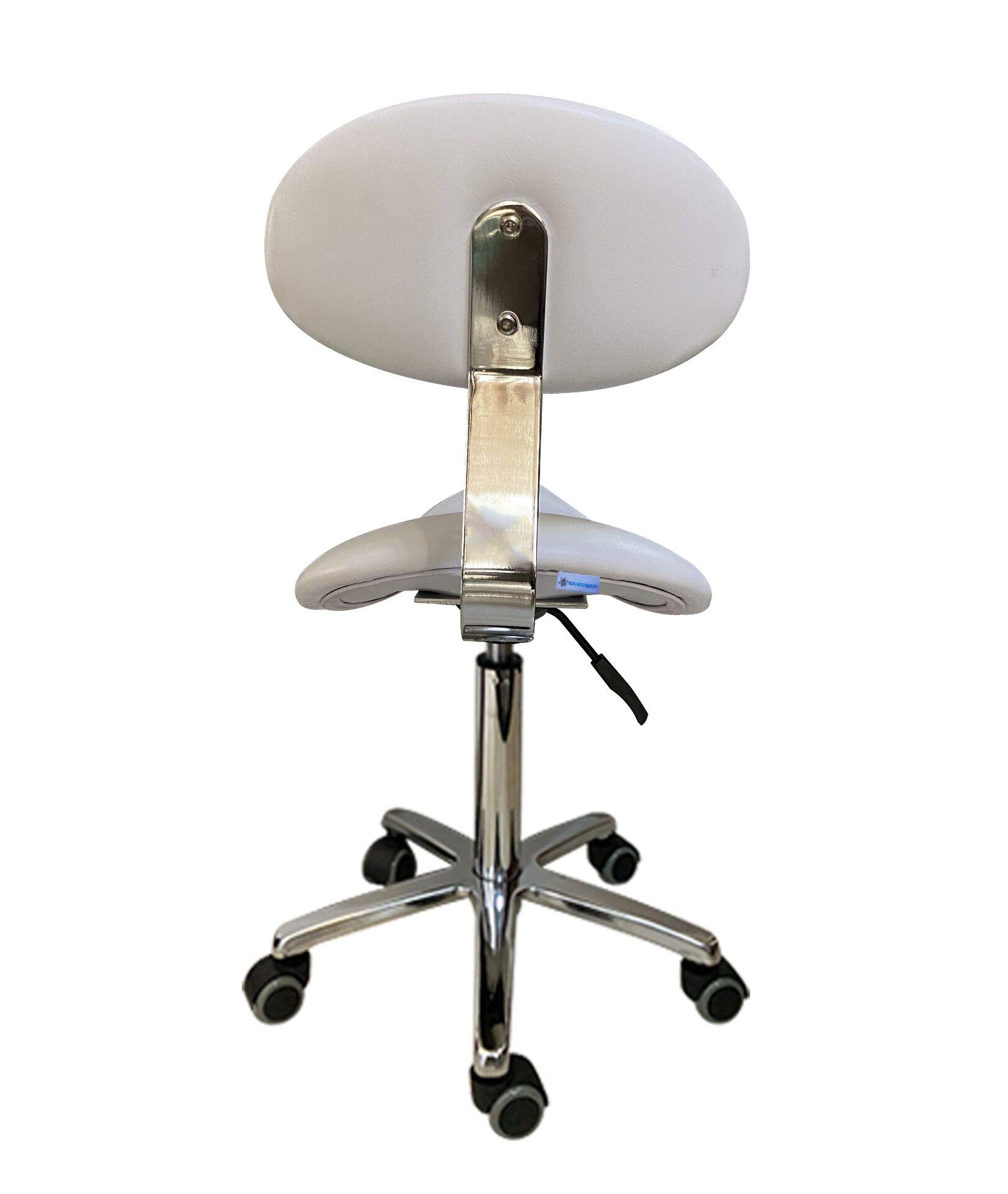 Taburete con Respaldo Color Blanco para Salon, peluqueria, estetica, Medida 47D x 32W x 99H centimetros.