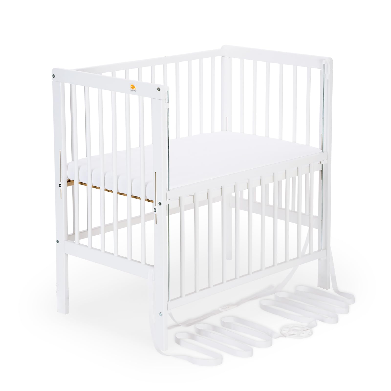 FabiMax Baby Beistellbett Flex 90x55 cm mit Innovativem Seitengitter für Boxspringbett, inkl. Matratze Air und Umrandung aus Netzstoff Rosa, Buche Massiv Weiß