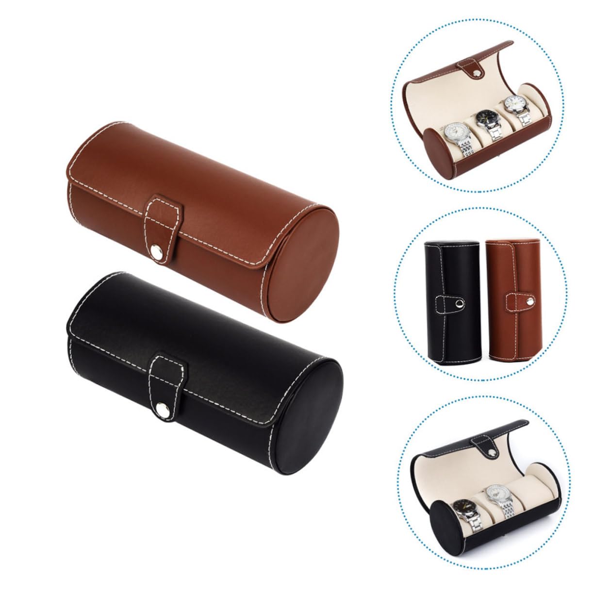 2 Stück Uhrenrollen Reiseetui aus Pu Leicht für Geschäftsreisen und Reisen Schutz für Armbanduhren