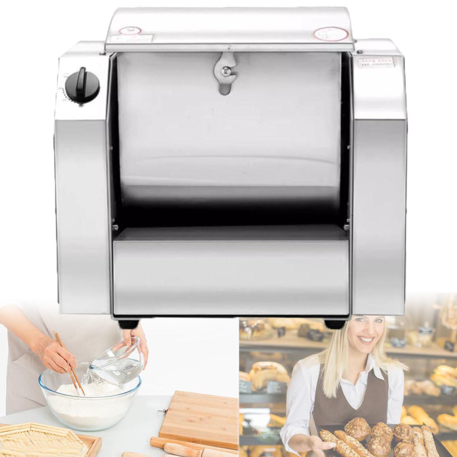 Amasadora Comercial, amasadora Grande Totalmente automática de Acero Inoxidable, amasadora para Alimentos de Cocina, para panaderías, restaurantes, pizzerías 3KG