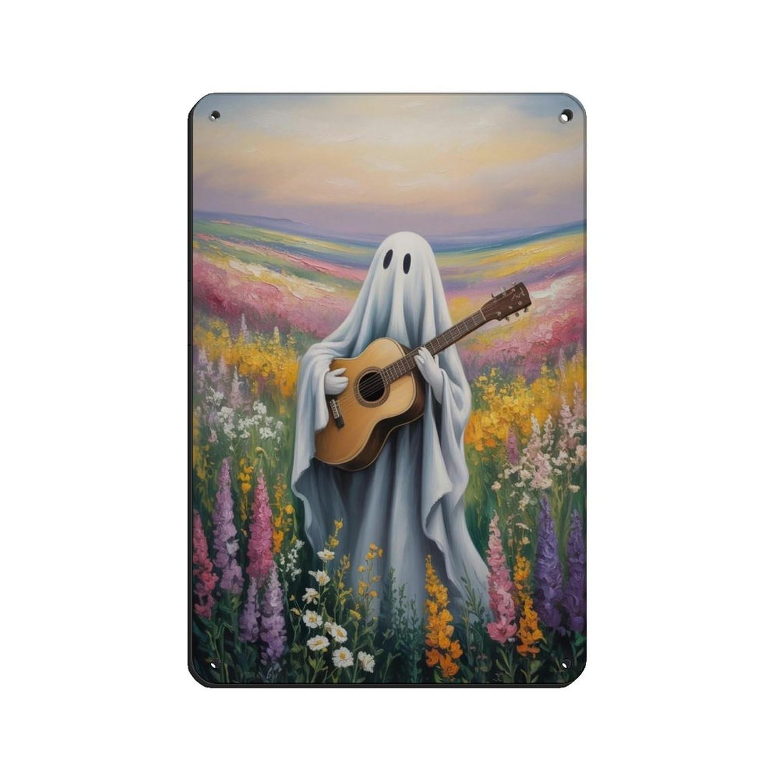 Ghost Playing Guitar in The Wildflower Poster Retro Poster Metal Tin Sign Chic Art Retro Iron Painting Bar People Cave Cafe Family Garage Poster Wall Decoration 8x12inch(20x30cm)