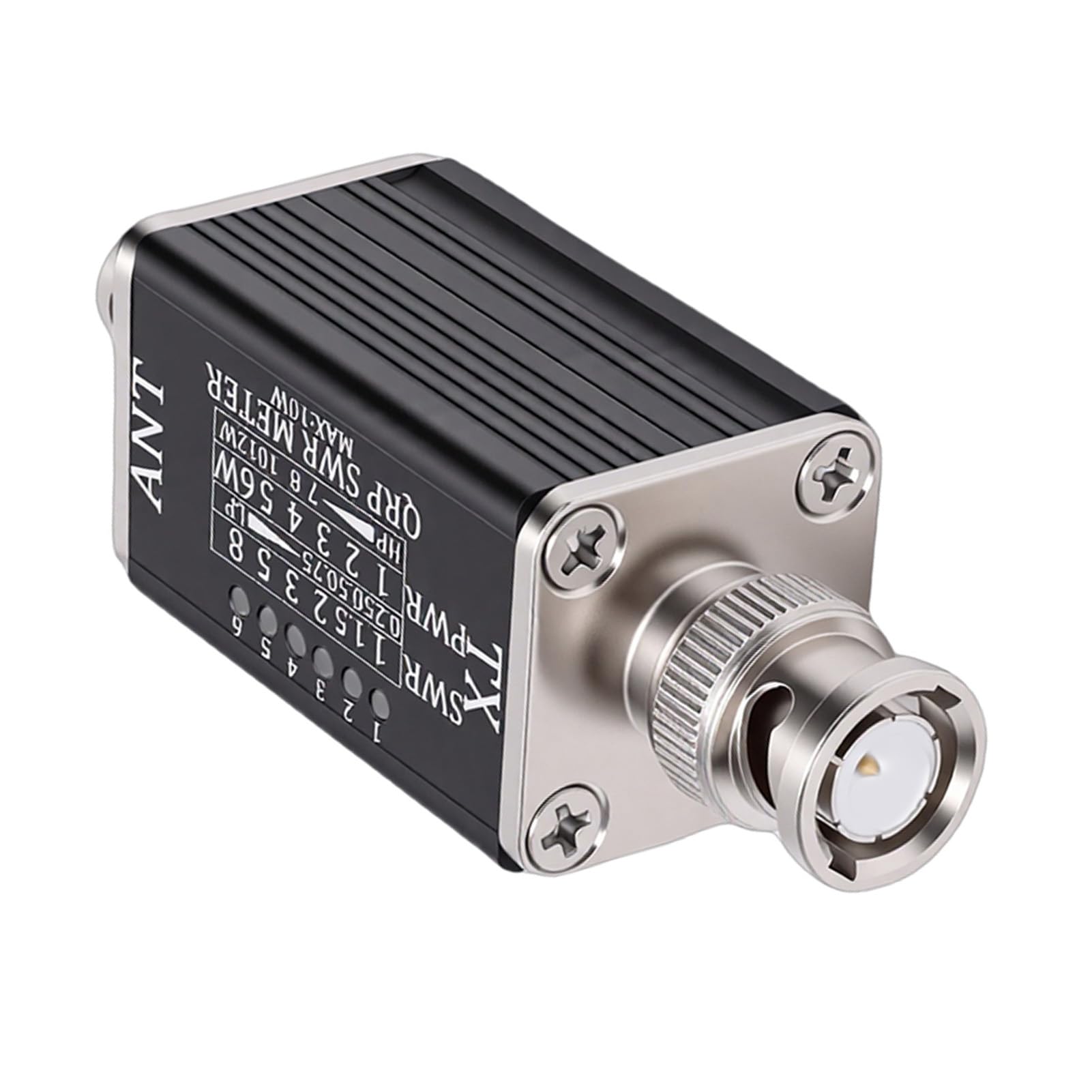 Miernik SWR z 6 Wskaźnikami LED, 1-30 MHz dla Radia Krótkofalowego | Obudowa ze Stopu Aluminium, Interfejs BNC, Zasilanie RF, Zakres 0,25 W–12 W, Przenośne Zastosowanie W Terenie, Nie Jest