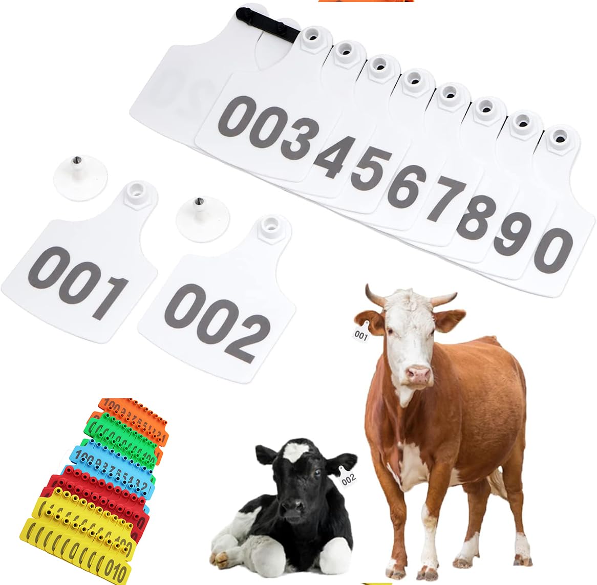 Kolczyki do identyfikacji zwierząt, identyfikatory bydła 001-100/-/901-1000 numerowane plastikowe zawieszki do uszu 2,95" x 2,36" karty identyfikacyjne bydła (białe, 101-200)