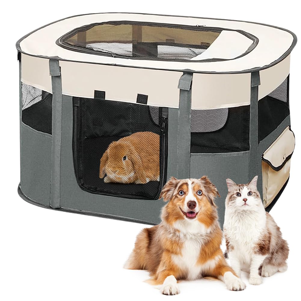 Parque para cachorros plegable para perros, caño para cachorros, tela Oxford, tienda rectangular para perros, conejos, cobayas, gatos, para interior o exterior, 70 x 55 x 40 cm, gris