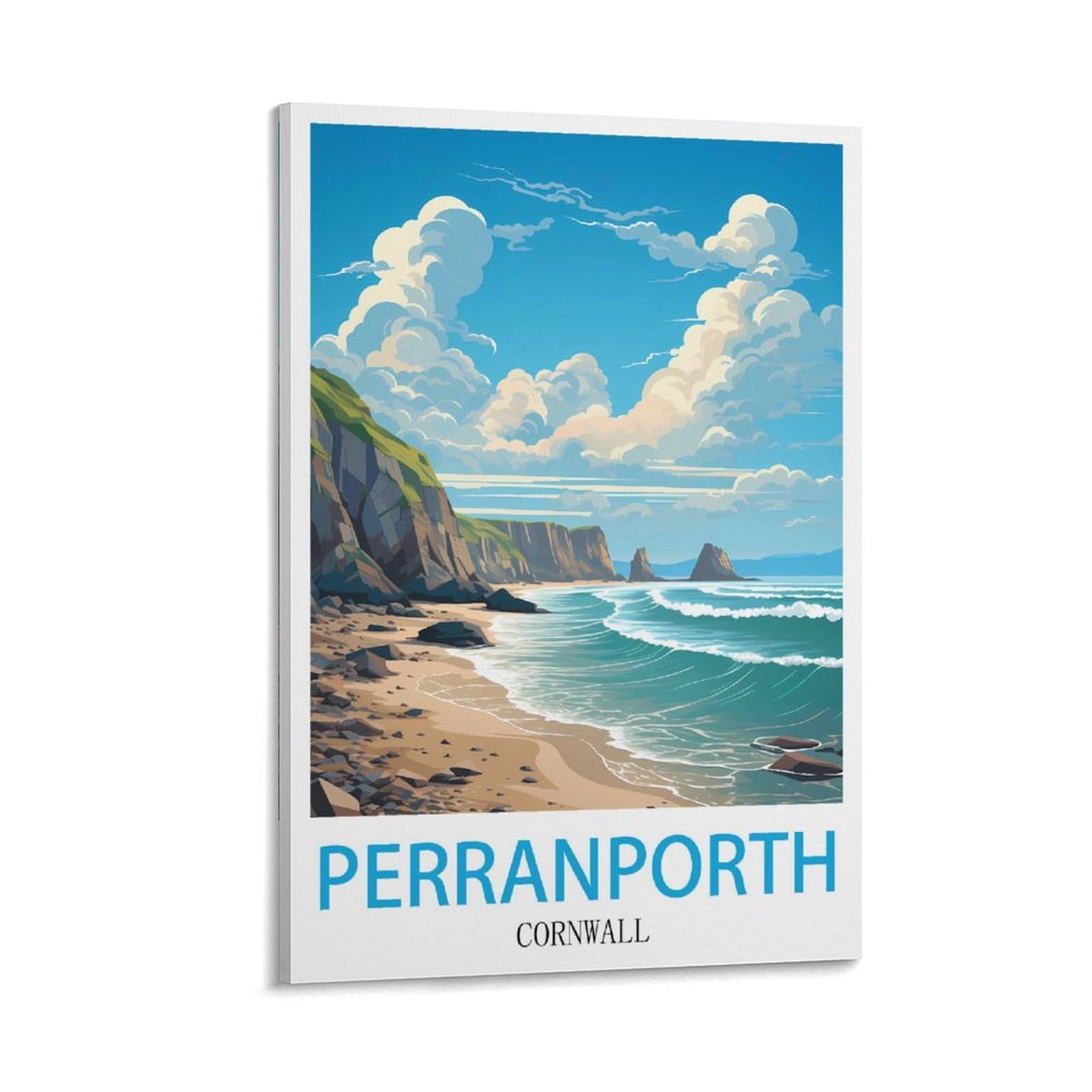 Lnhzgnjnh Frame-Style Perranporth Cornwall Vintage Travel Poster 12X18inch(30X45cm) Canvas Wall Art Wall Print Painting Decor Living Room Bedroom Decor