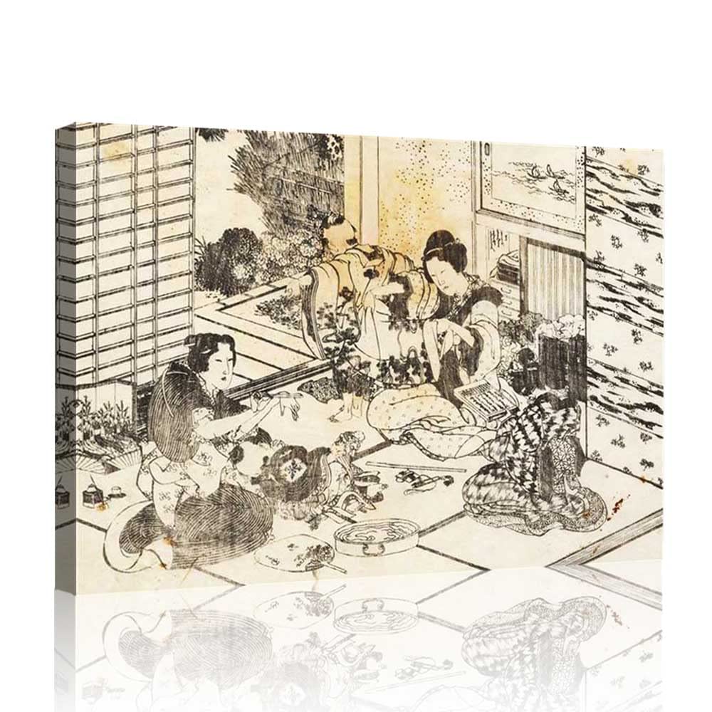 Amazon.co.jp: 葛飾 北斎女性3人と子供2人 ポスター印刷