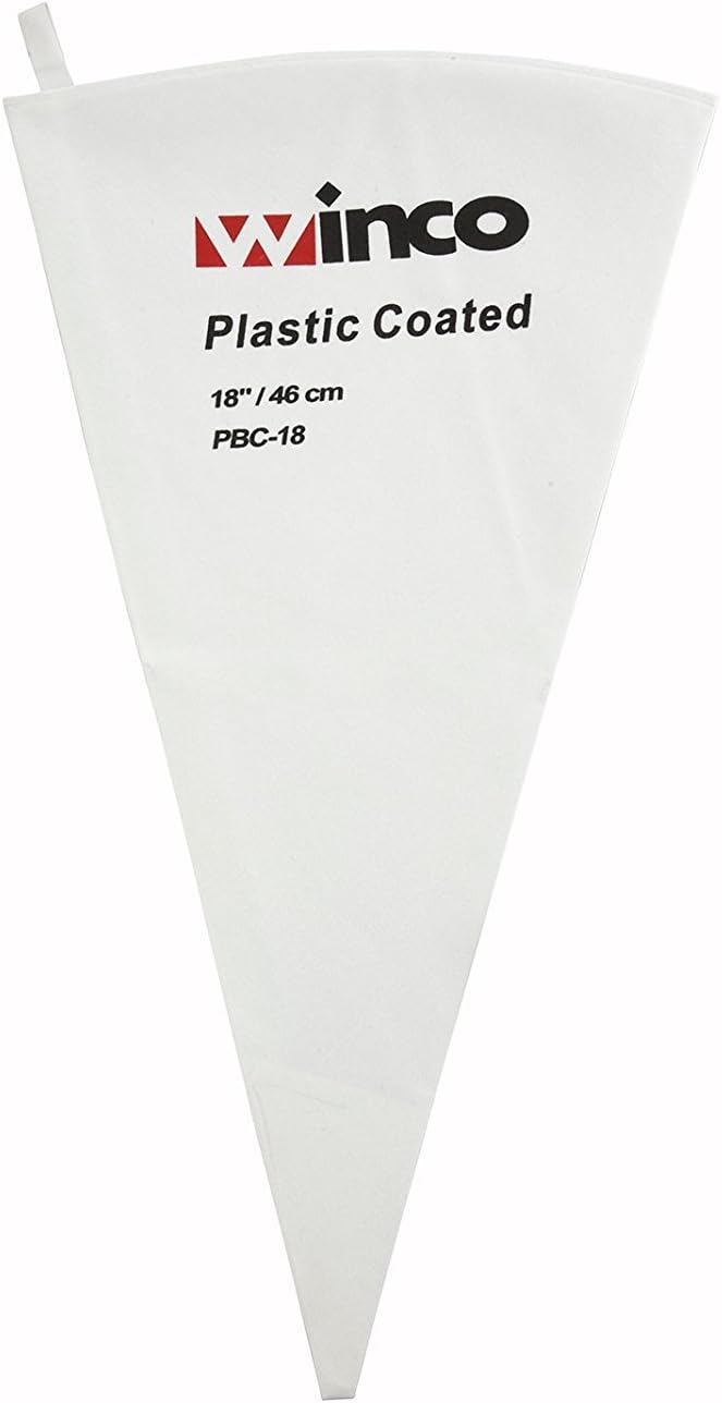 Winco 18-Inch Cotton Pastry Bag with Plastic Coating - Reusable Professional Piping Bag for Cake Decorating, White