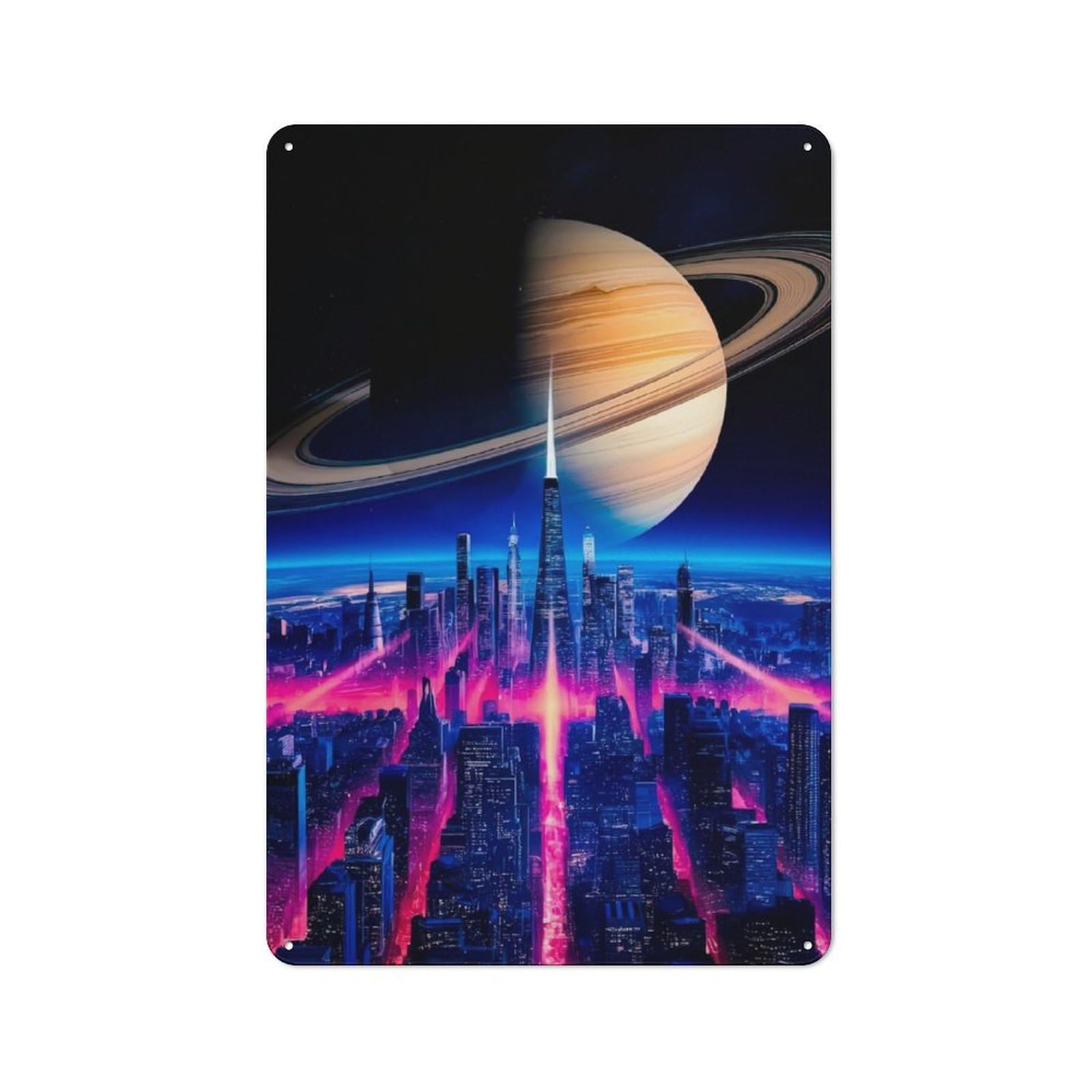 Junmoney Neon Skyline Universe Tin Sign 30X20cm With For Workshop Wall, Rustic Decor, Autumn Room Decor For Fans Of Metal Wall Signs