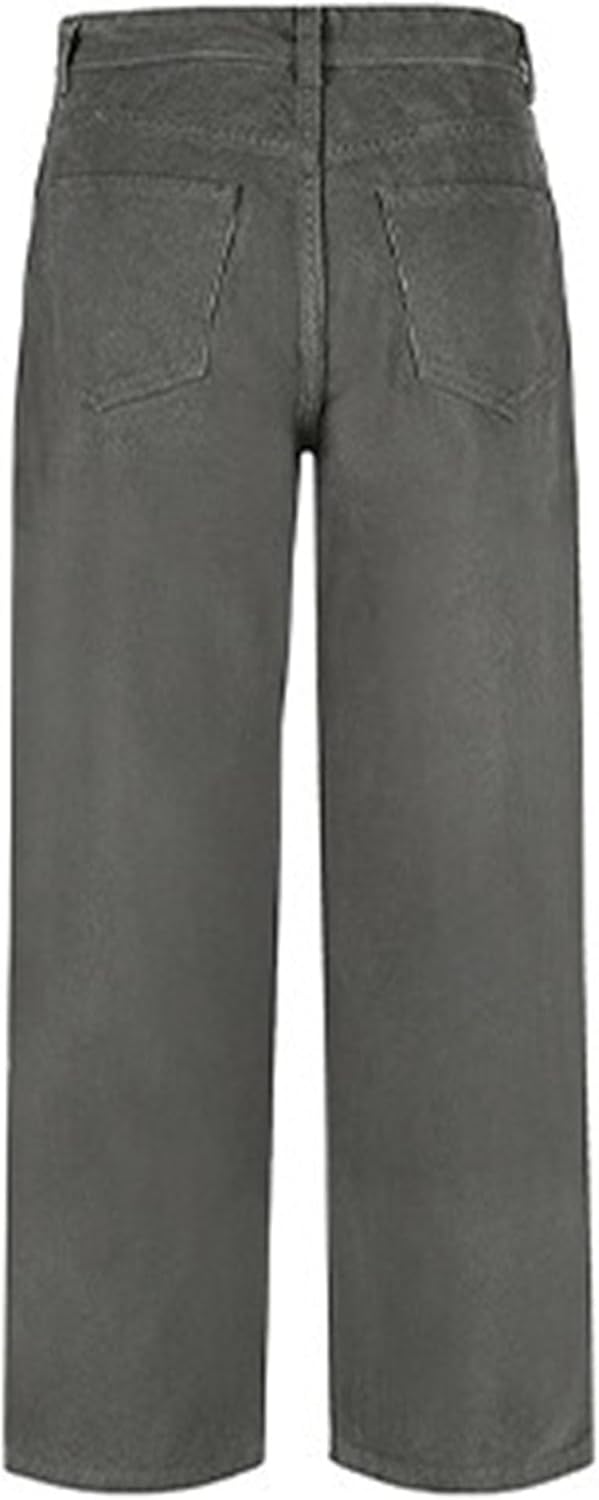 Men Casual Solid Straight Denim Pants Spring Classic Work Straight Leg Trousers Y2K Mid Waist Business Denim Trousers