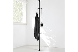 56-125 Inch Adjustable Tension Rod Coat Hanger, Coat Rack Freestanding 12 Hooks