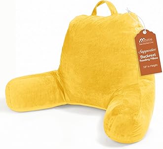 Sasttie Reading Pillow, Velvet Back Pillow for Bed Sitting Up, Adult Back-Rest Support Cushion with Arms for Sit Up on Couch, Sofa, and Floor, Dorm Essentials, Reading Accessories, Yellow