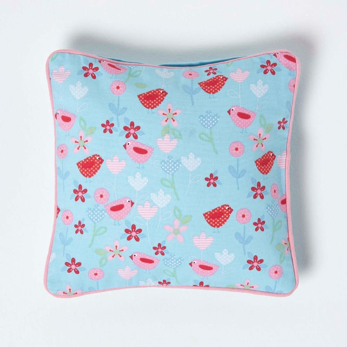 Homescapes Blue Cotton Birds And Flower Cushion Cover, 30 X 30 Cm