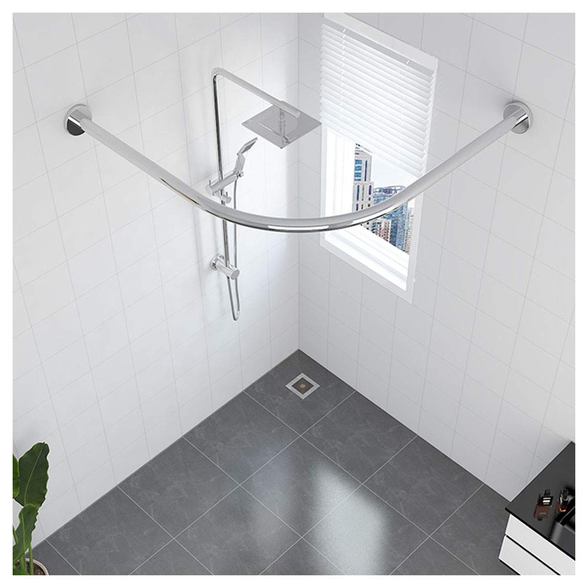 Ecke Duschvorhangstange, L Form Duschvorhang Teleskopstange, Edelstahl Duschvorhang Stangen Halterung, Gebogener Duschstange Ohne Bohren 70 to 95cm × 105 to 165 cm